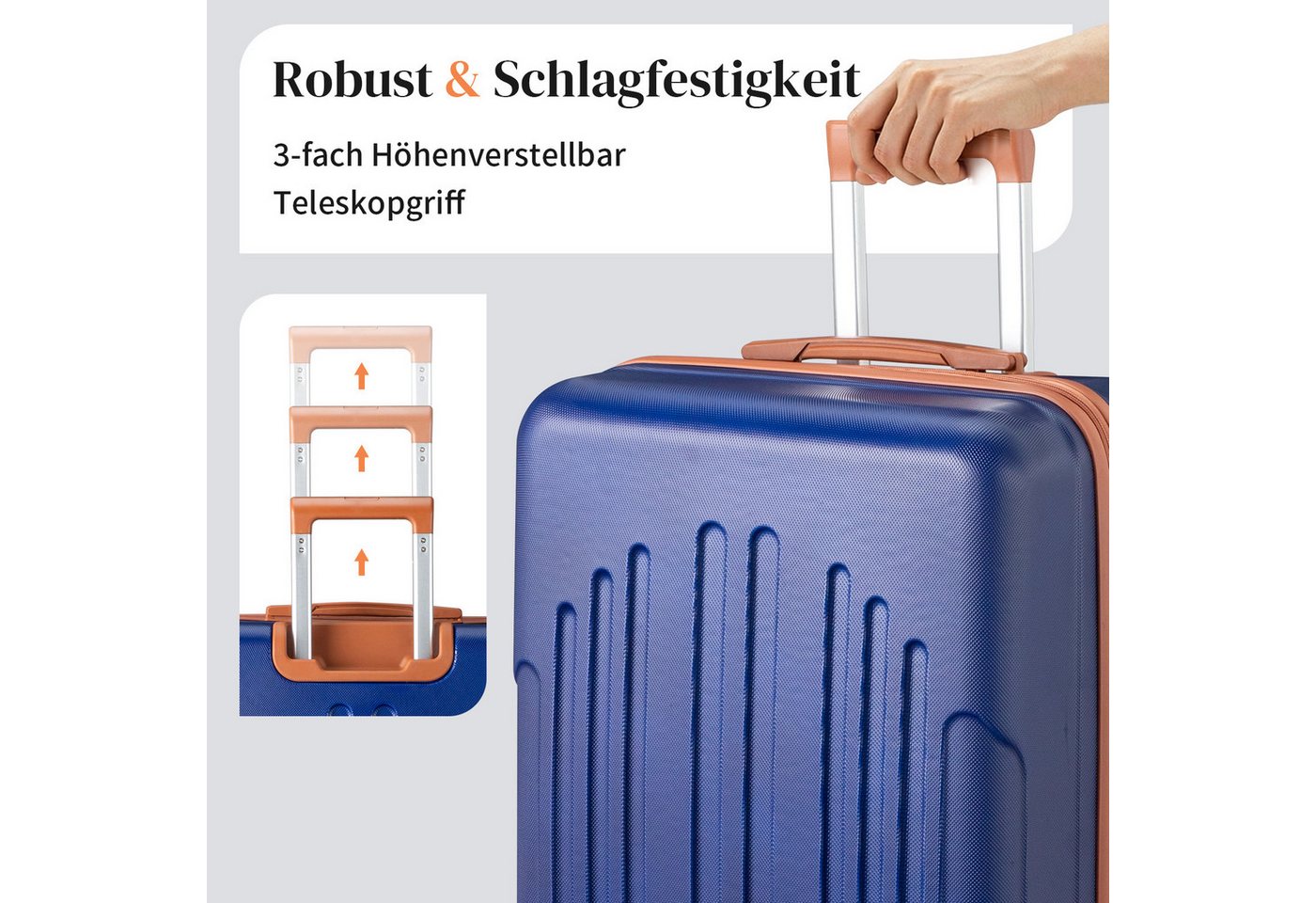 LALAHO Trolleyset 4tlg. Kofferset Hartschalenkoffer Trolley 360° Rollen, 4 Rollen, (4 tlg), Reisekoffer Set mit Handgepäck, Dunkelblau Bild 4