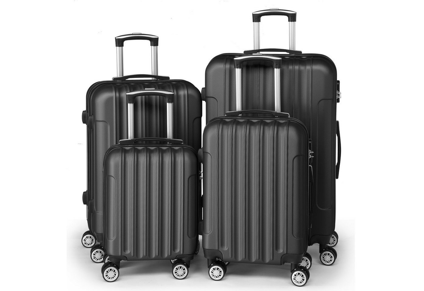 LALAHO Trolley Kofferset Hartschale Reisekoffer, 360° Rollen, 4 Rollen, 4er Set Handgepäck, moderner Koffer, Teleskopstange, Schwarz Bild 5
