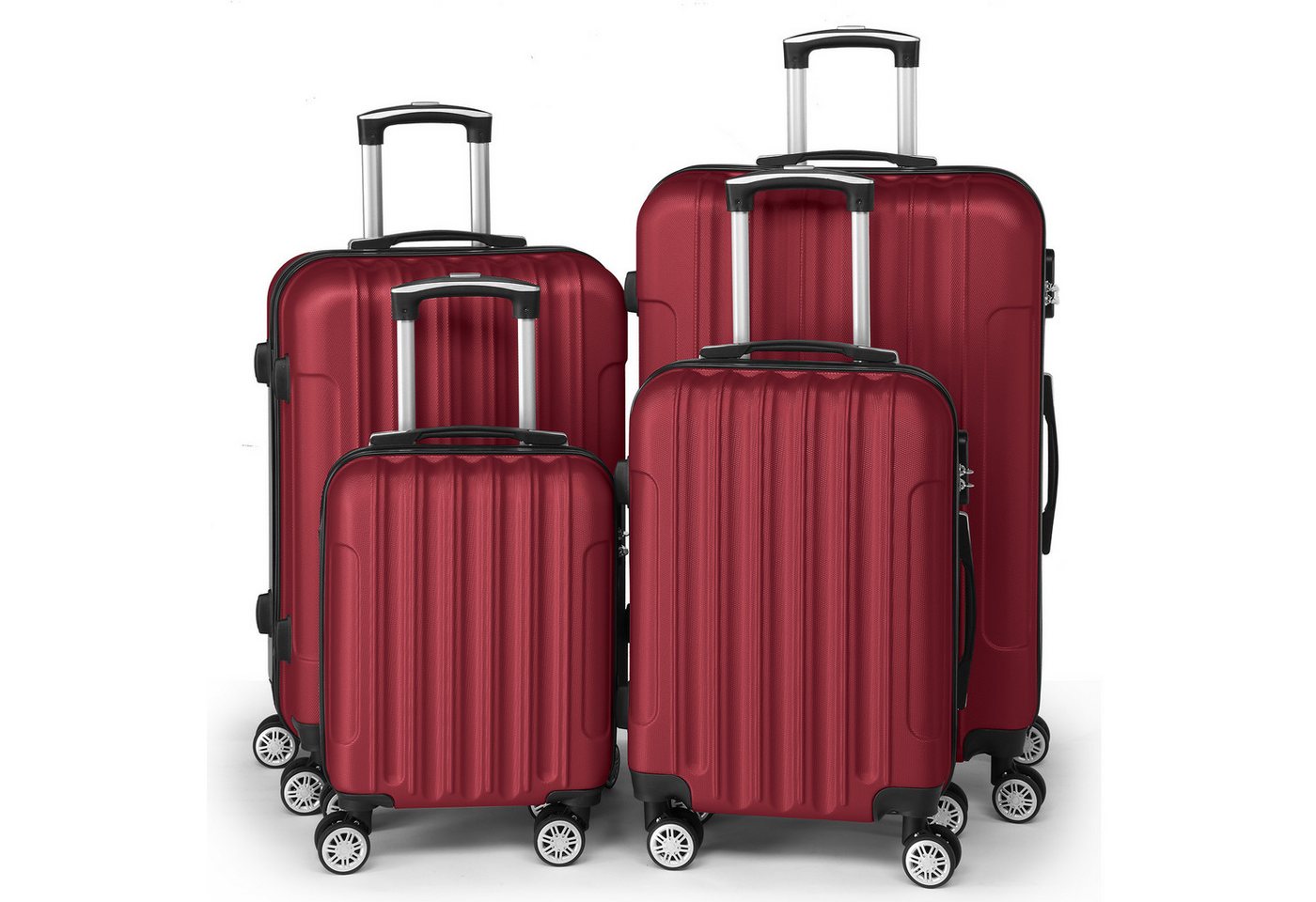 LALAHO Trolley Kofferset Hartschale Reisekoffer, 360° Rollen, 4 Rollen, 4er Set Handgepäck, moderner Koffer, Burgunderrot