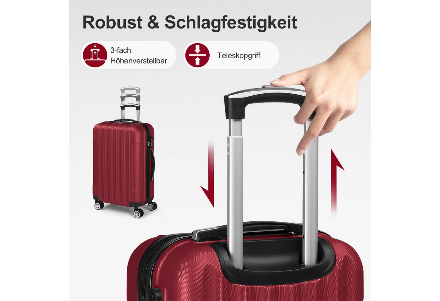 LALAHO Trolley Kofferset Hartschale Reisekoffer, 360° Rollen, 4 Rollen, 4er Set Handgepäck, moderner Koffer, Burgunderrot Bild 2