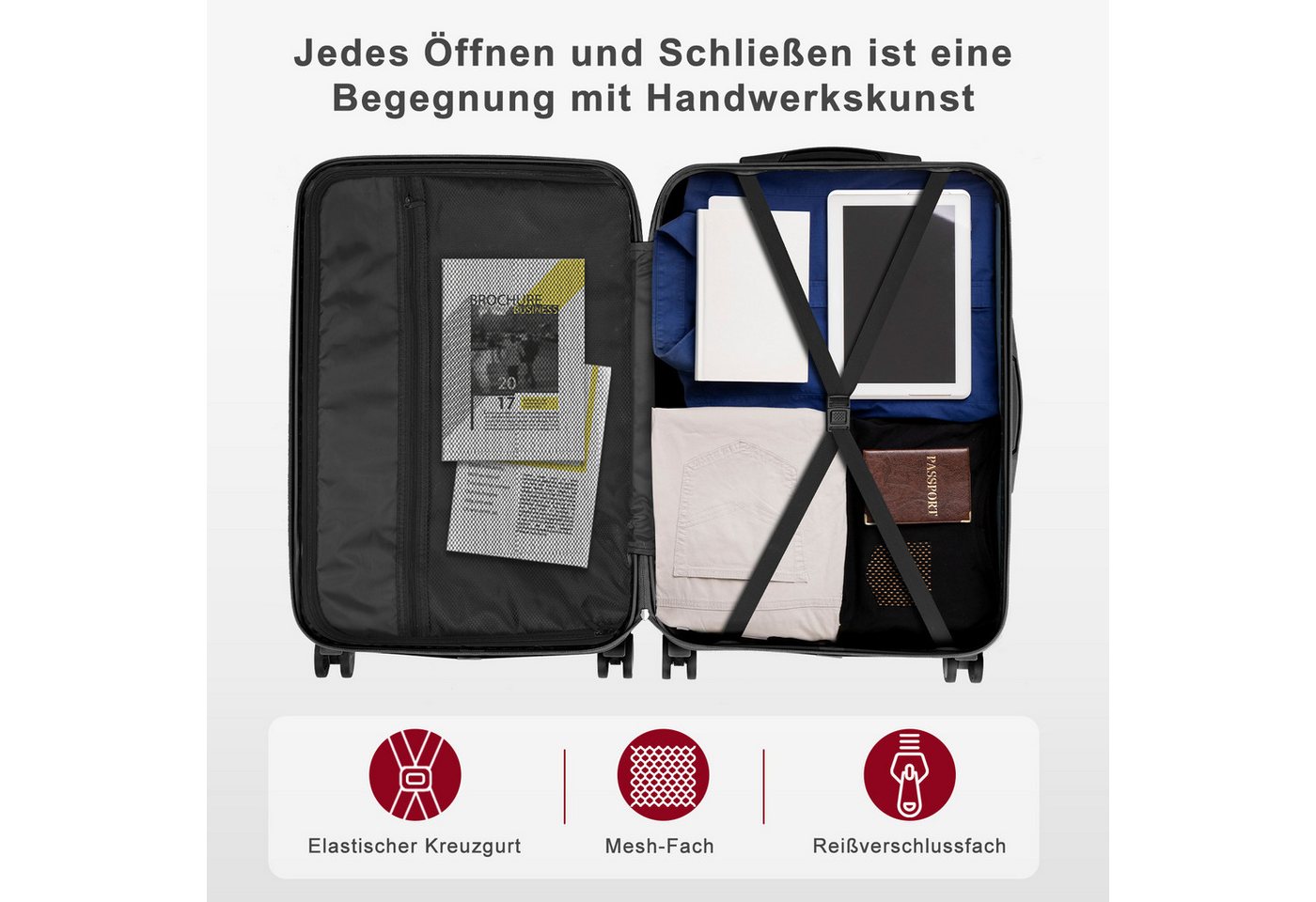 LALAHO Trolley Kofferset Hartschale Reisekoffer, 360° Rollen, 4 Rollen, 4er Set Handgepäck, moderner Koffer, Burgunderrot Bild 5