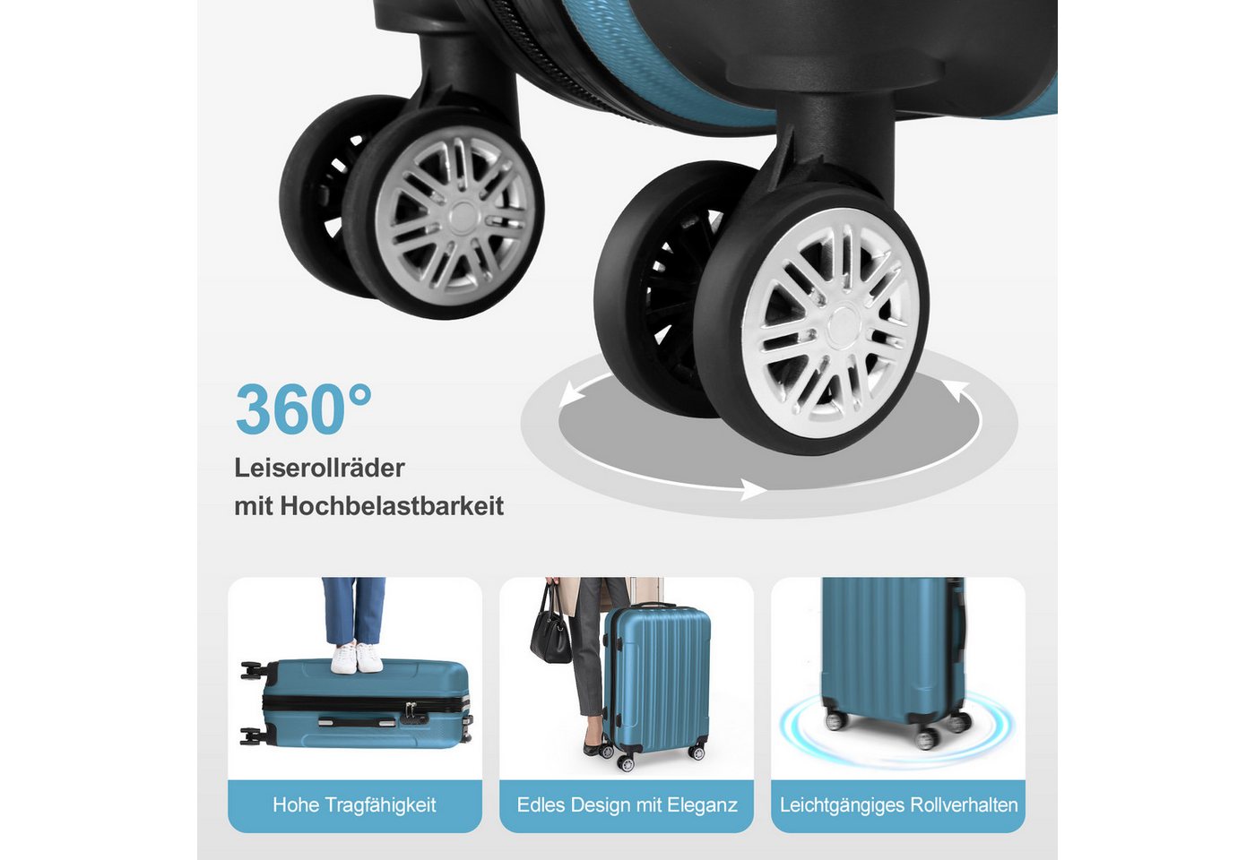LALAHO Trolley Kofferset Hartschale Reisekoffer, 360° Rollen, 4 Rollen, 4er Set Handgepäck, moderner Koffer, Marineblau