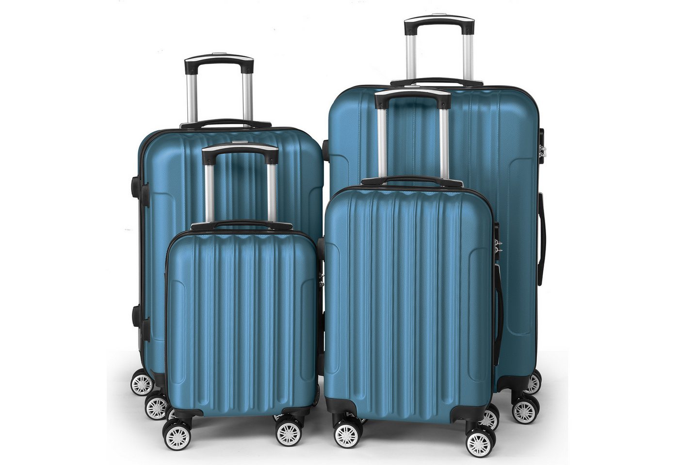 LALAHO Trolley Kofferset Hartschale Reisekoffer, 360° Rollen, 4 Rollen, 4er Set Handgepäck, moderner Koffer, Marineblau Bild 4