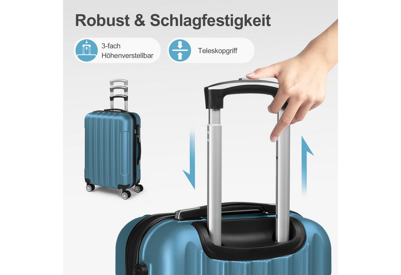 LALAHO Trolley Kofferset Hartschale Reisekoffer, 360° Rollen, 4 Rollen, 4er Set Handgepäck, moderner Koffer, Marineblau Bild 5
