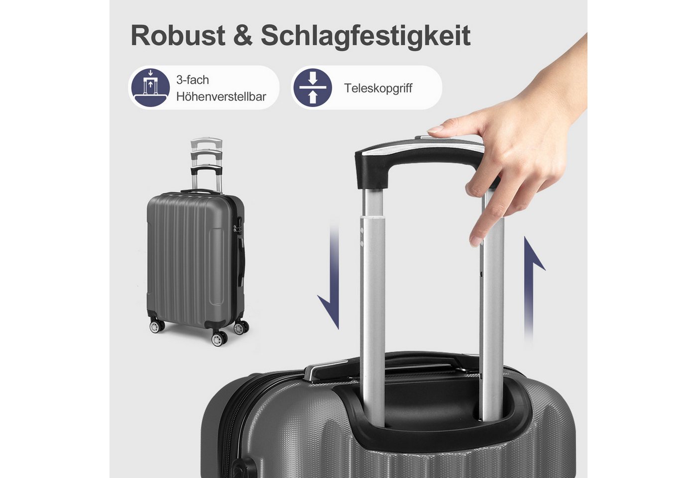 LALAHO Trolley Kofferset Hartschale Reisekoffer, 360° Rollen, 4 Rollen, 4er Set Handgepäck, moderner Koffer, Dunkelgrau Bild 2