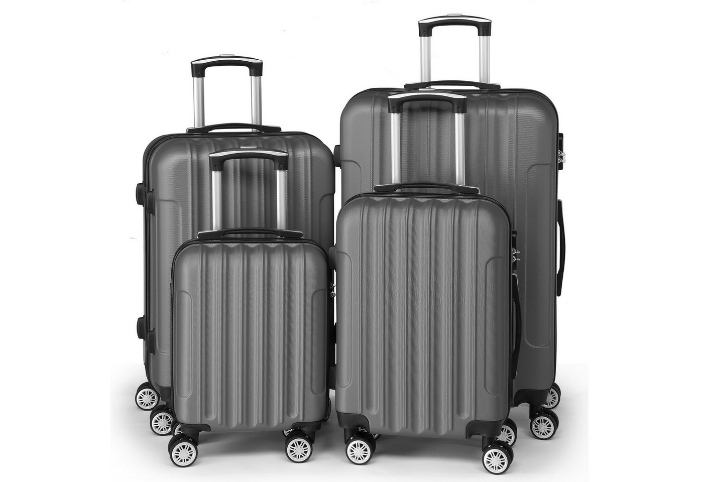 LALAHO Trolley Kofferset Hartschale Reisekoffer, 360° Rollen, 4 Rollen, 4er Set Handgepäck, moderner Koffer, Dunkelgrau Bild 5
