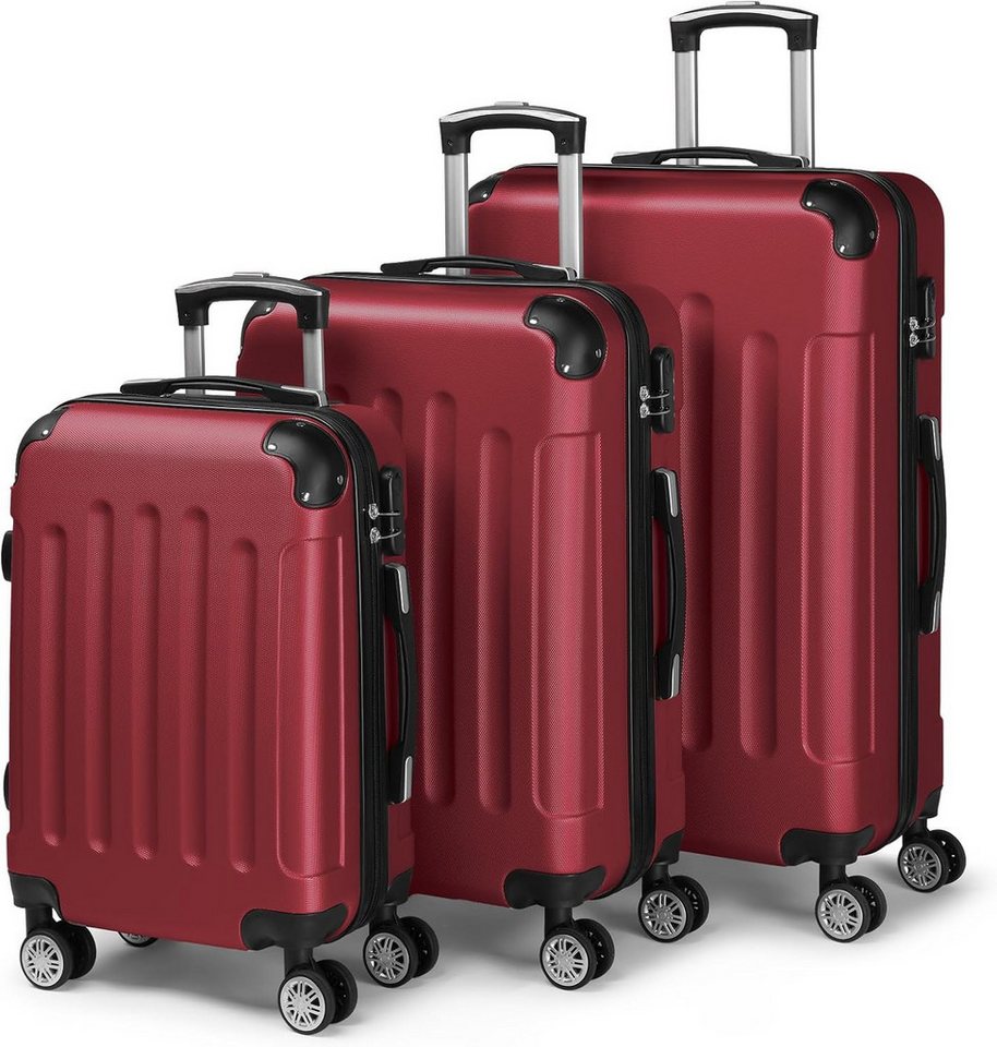 LALAHO Trolleyset Reisekoffer Set Hartschalenkoffer Trolley mit 360° Rollen, 4 Rollen, (3 tlg), Koffer Set aus ABS mit Teleskopstange, Handgepäck, Burgunderrot Bild 2