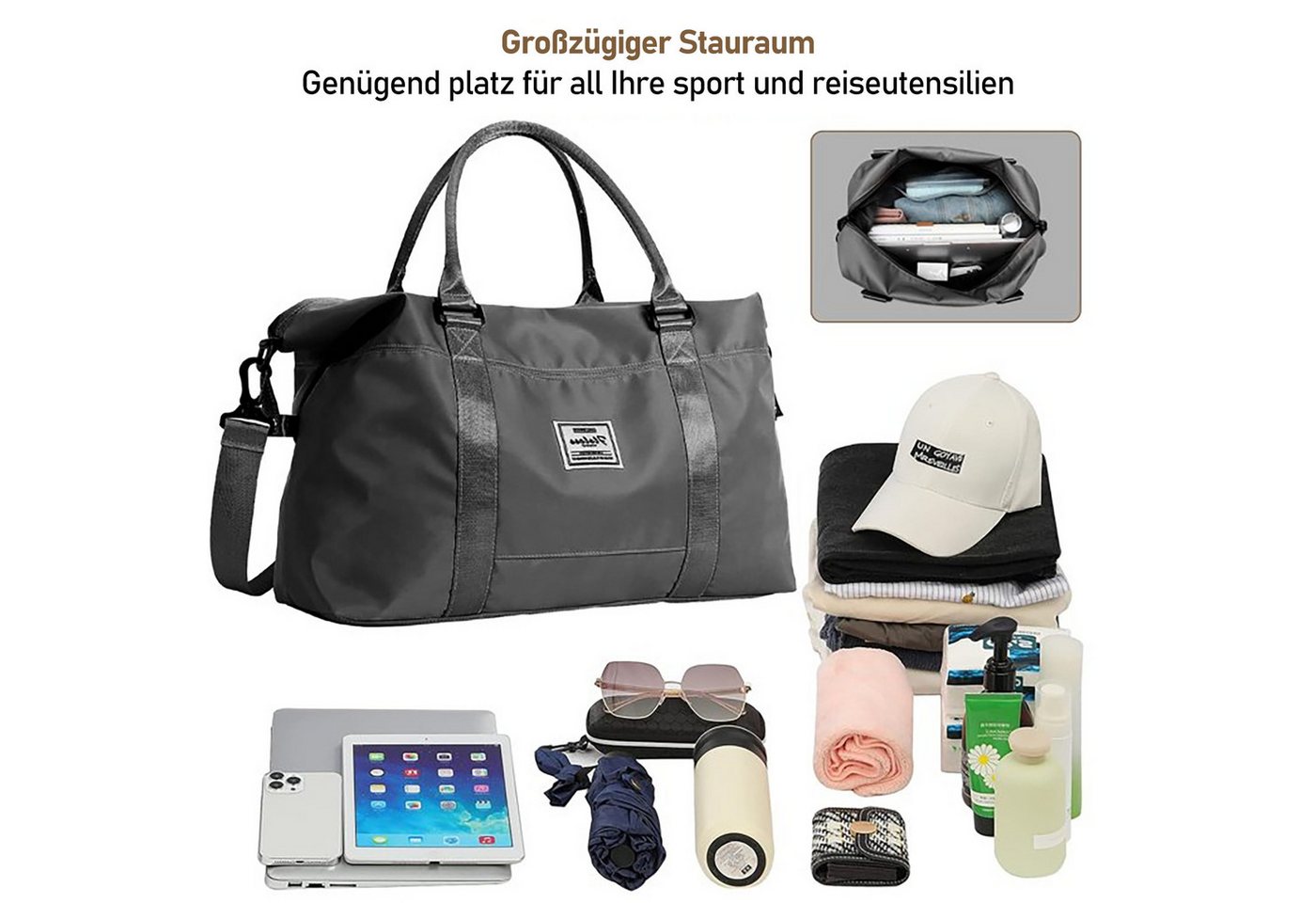 HUGERSTONE Reisetasche Wasserdicht Sporttasche Damen Herren, Große Erweiterbare Schwimmtasche (48x16x39 Verschleißfest Trainingstasche), mit Nassfach und Schultergurt für Yoga, Schwimmen, Fitness, Tourismus Bild 2