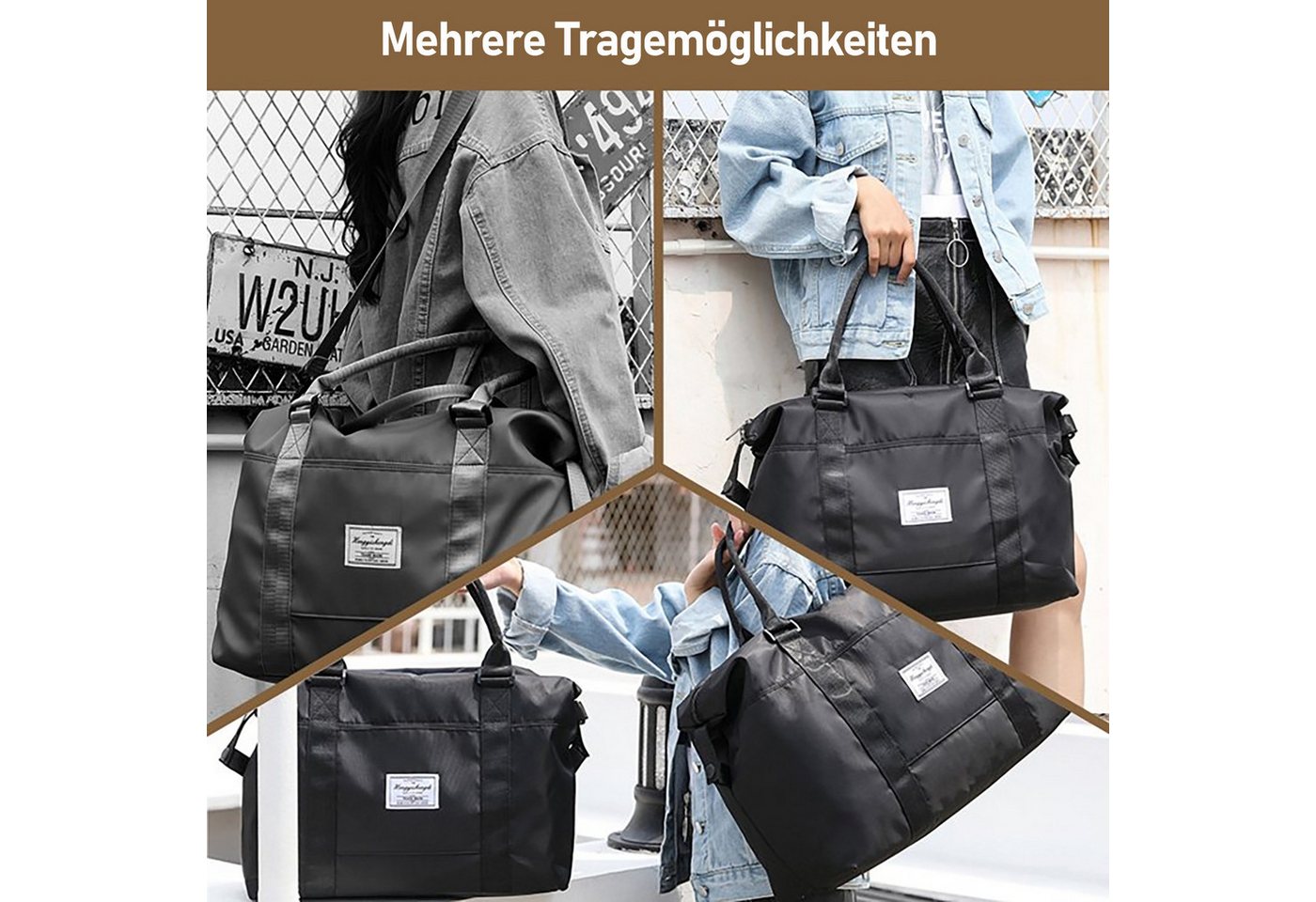 HUGERSTONE Reisetasche Wasserdicht Sporttasche Damen Herren, Große Erweiterbare Schwimmtasche (48x16x39 Verschleißfest Trainingstasche), mit Nassfach und Schultergurt für Yoga, Schwimmen, Fitness, Tourismus Bild 4