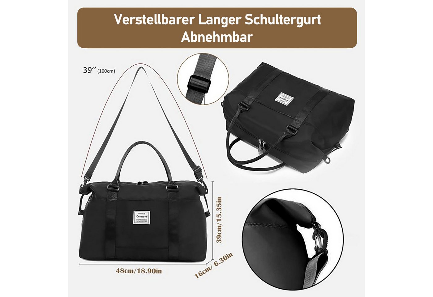 HUGERSTONE Reisetasche Wasserdicht Sporttasche Damen Herren, Große Erweiterbare Schwimmtasche (48x16x39 Verschleißfest Trainingstasche), mit Nassfach und Schultergurt für Yoga, Schwimmen, Fitness, Tourismus Bild 5