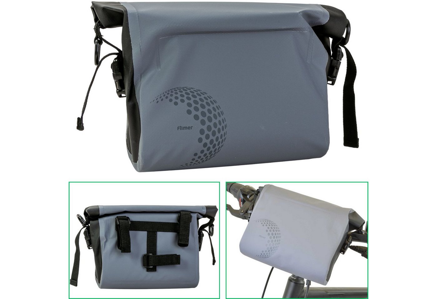 Diedrich Filmer GmbH Fahrradtasche Lenker-Tasche Trekking 5L Fahrrad-Tasche Grau (1x Lenkertasche Trekking), Lenkertasche Bike Case Bikepacking Bag wasserabweisend auch für E-Bike Bild 5