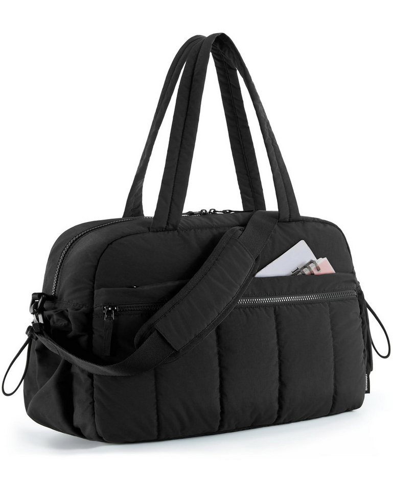 Forrlite Reisetasche Reisetasche Puffer, Sporttasche Damen 24L Weekender Wickeltasche (Wasserabweisend Travel Bag Handgepäck Gym Bag Kliniktasche Geburt Krankenhaustasche Mit PVC Nasse Tasche Für Fitness, Schwarz)
