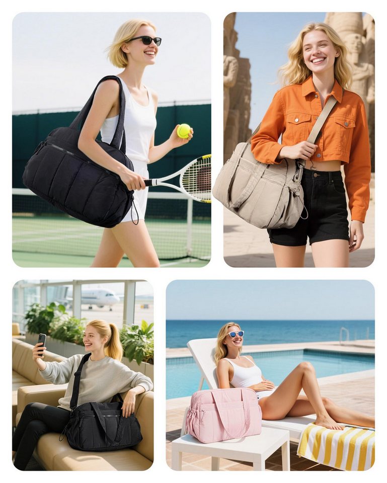 Forrlite Reisetasche Reisetasche Puffer, Sporttasche Damen 24L Weekender Wickeltasche (Wasserabweisend Travel Bag Handgepäck Gym Bag Kliniktasche Geburt Krankenhaustasche Mit PVC Nasse Tasche Für Fitness, Schwarz) Bild 3