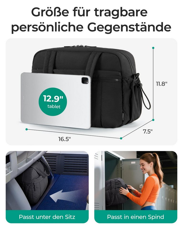 Forrlite Reisetasche Reisetasche Puffer, Sporttasche Damen 24L Weekender Wickeltasche (Wasserabweisend Travel Bag Handgepäck Gym Bag Kliniktasche Geburt Krankenhaustasche Mit PVC Nasse Tasche Für Fitness, Schwarz) Bild 4