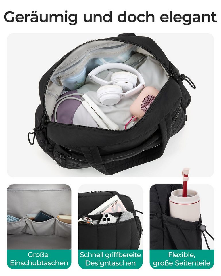 Forrlite Reisetasche Reisetasche Puffer, Sporttasche Damen 24L Weekender Wickeltasche (Wasserabweisend Travel Bag Handgepäck Gym Bag Kliniktasche Geburt Krankenhaustasche Mit PVC Nasse Tasche Für Fitness, Schwarz) Bild 5