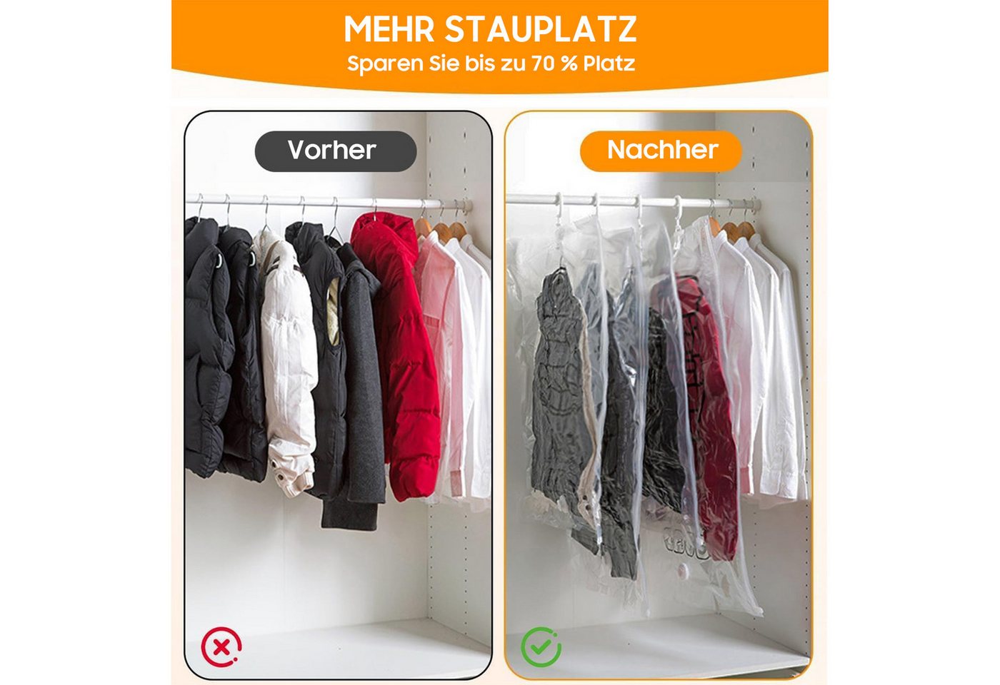 SURFOU Aufbewahrungstasche Hängende Vakuumbeutel Kleidersack Vakuum, (Set, 4 St) Vakuumbeutel für Kleidung, platzsparend im Kleiderschrank Bild 2