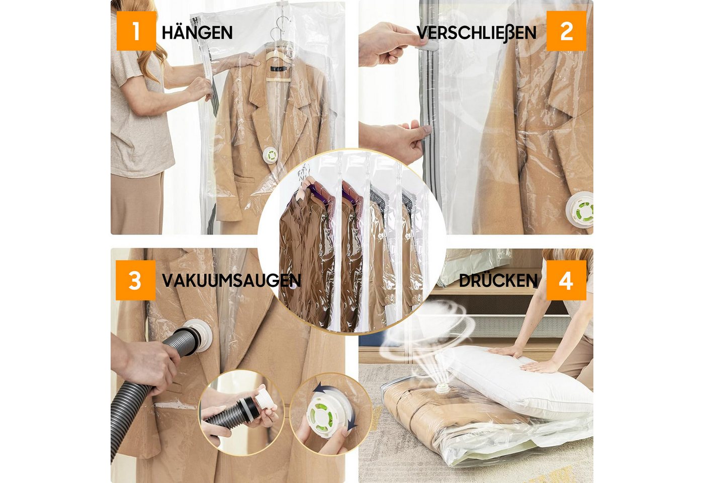SURFOU Aufbewahrungstasche Hängende Vakuumbeutel Kleidersack Vakuum, (Set, 4 St) Vakuumbeutel für Kleidung, platzsparend im Kleiderschrank Bild 4