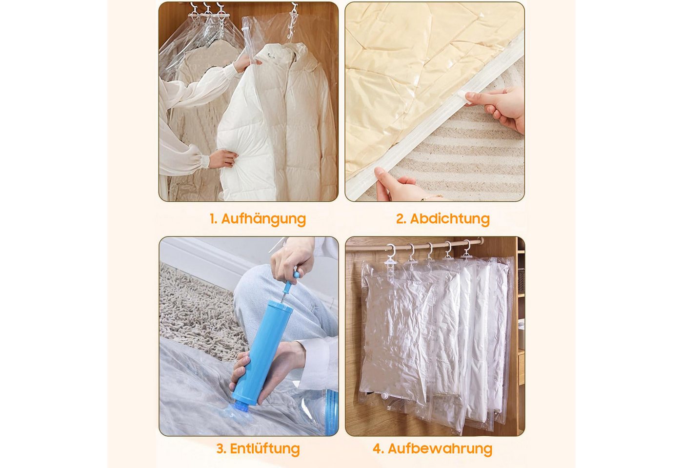 SURFOU Aufbewahrungstasche Hängende Vakuumbeutel Kleidersack Vakuum, (Set, 4 St) Vakuumbeutel für Kleidung, platzsparend im Kleiderschrank Bild 5