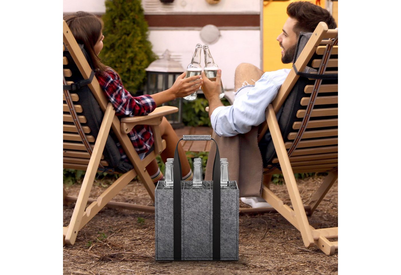Kityhome Flaschenkorb Flaschentasche 2er Set mit 12 Fächer,klappbar,Filz Tragetasche, 2er Set,Filzmaterial,Faltbar,Platzsparend,Für Wein, Sekt & Wasser