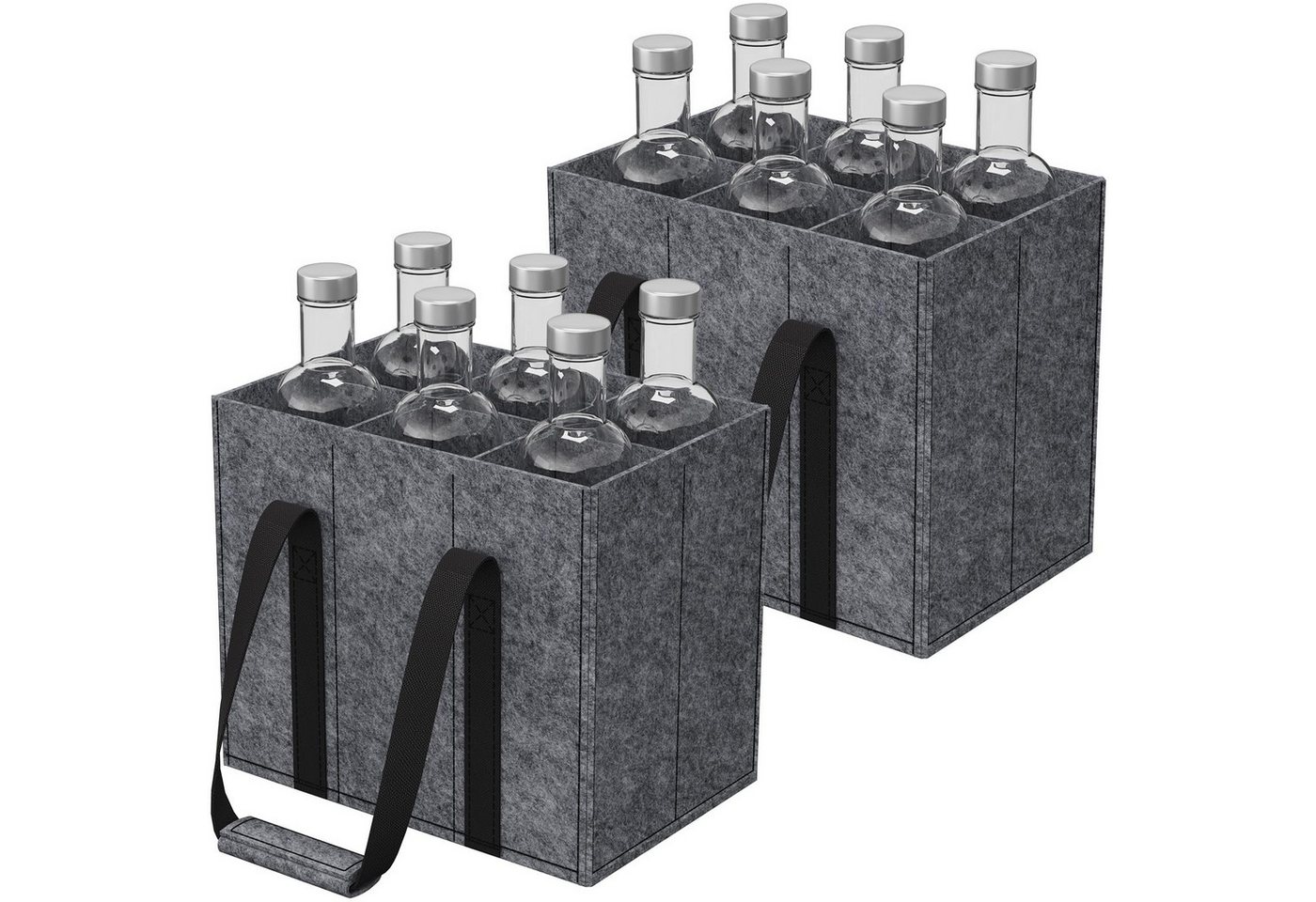Kityhome Flaschenkorb Flaschentasche 2er Set mit 12 Fächer,klappbar,Filz Tragetasche, 2er Set,Filzmaterial,Faltbar,Platzsparend,Für Wein, Sekt & Wasser Bild 3