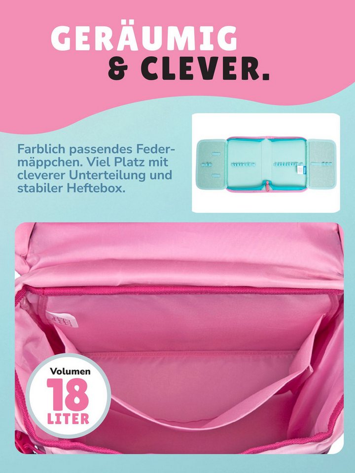 Scooli Schulrucksack rosa Schulranzen mit Motiv Kletties Ballerina, Fairy Fee, ab 1. Klasse (Spar-Set, 10-tlg., inkl. Federmäppchen, Sporttasche und Schultüte Schmetterlinge), höhenverstellbar, mit Brust- & Hüftgurt, 980 Gramm leicht