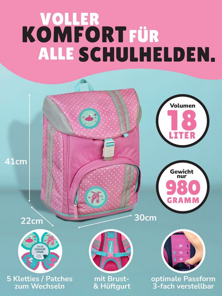 Scooli Schulrucksack rosa Schulranzen mit Motiv Kletties Ballerina, Fairy Fee, ab 1. Klasse (Spar-Set, 10-tlg., inkl. Federmäppchen, Sporttasche und Schultüte Schmetterlinge), höhenverstellbar, mit Brust- & Hüftgurt, 980 Gramm leicht Bild 5