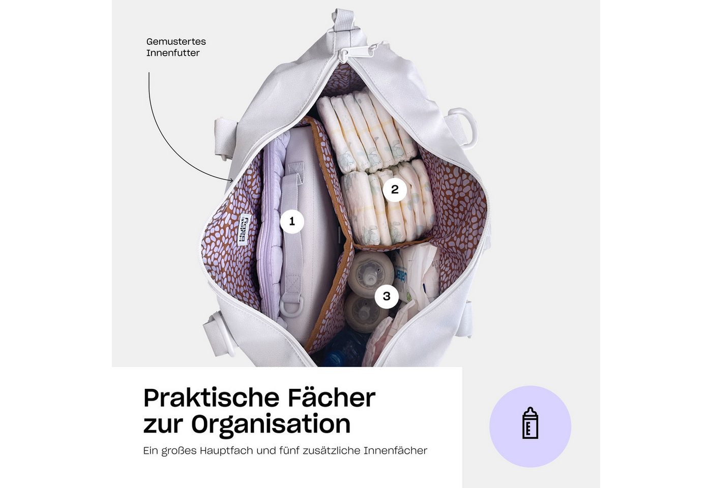 Hylat Baby Wickeltasche Wickeltasche - gesteppte Tasche für Windeln, Kindersachen -Hellviolett (1-tlg), Gesteppte Tasche für Windeln und Kindersachen - Hellviolett Bild 4