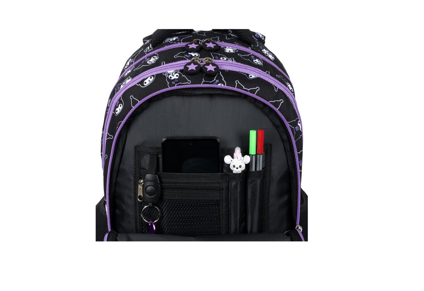 GOLDKIDS Schulranzen für Jungen und Mädchen, 4er-Set - (Schul-Rucksack für Kinder mit Schlampermäppchen-, Schuhbeutel und Regenschutz), - Kuromi Motiv Bild 5