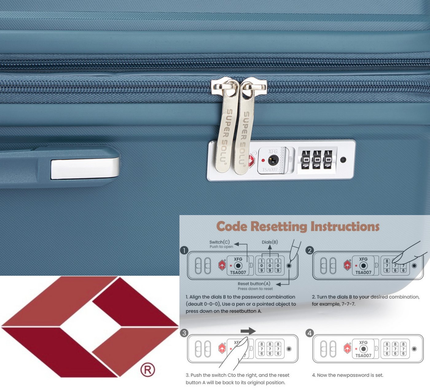 Super Solu Hartschalen-Trolley Koffer Reisekoffer PP-Polypropylen, Erweiterbarer Hartschalenkoffer, 4 Rollen, 28 Zoll XL 75cm, Blau, leicht & robust, TSA-Zahlenschloss