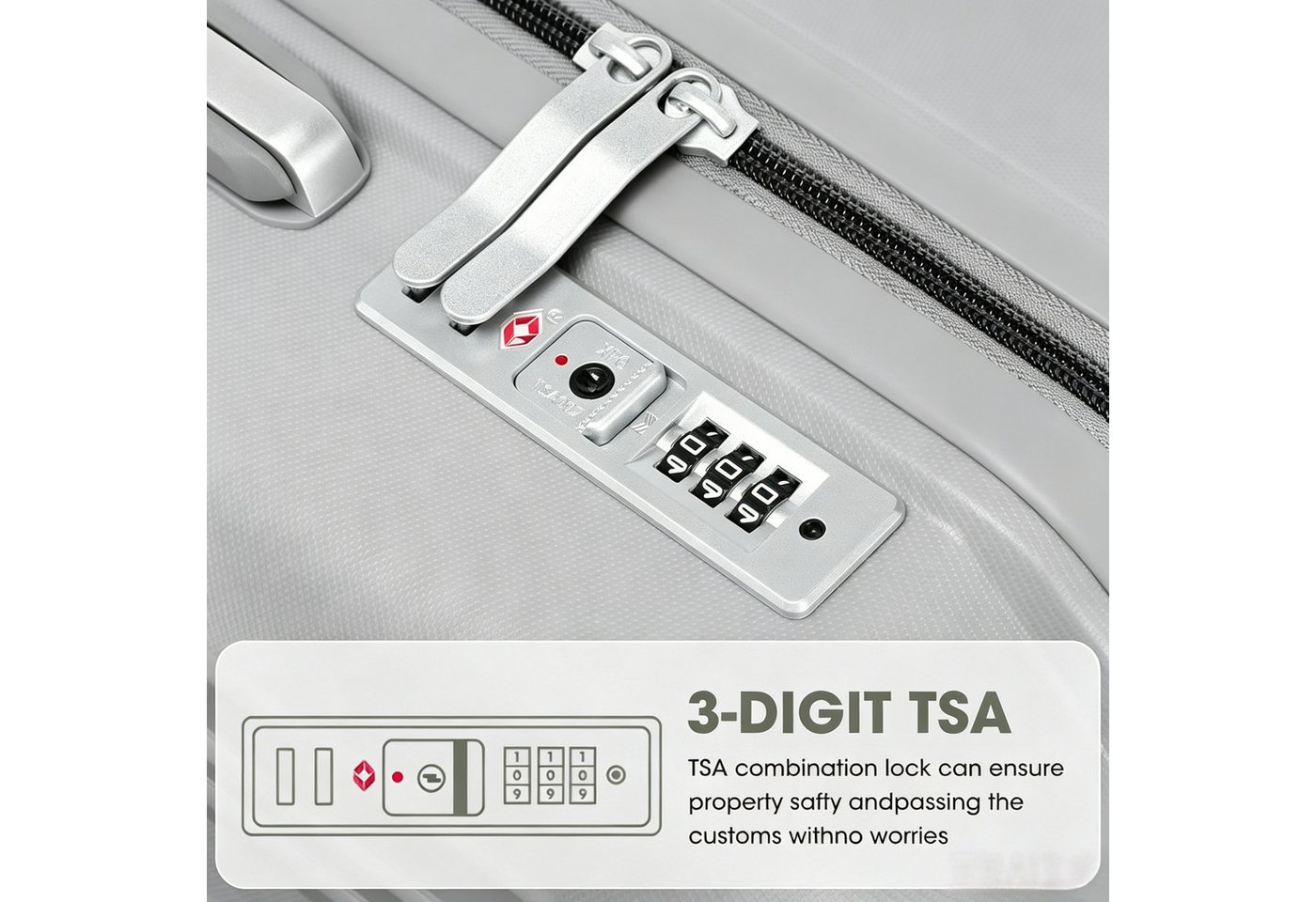 Super Solu Hartschalen-Trolley Koffer Reisekoffer PP-Polypropylen, Erweiterbarer Hartschalenkoffer, 4 Rollen, 20 Zoll Handgepäck, Grau, leicht & robust, TSA-Zahlenschloss Bild 3