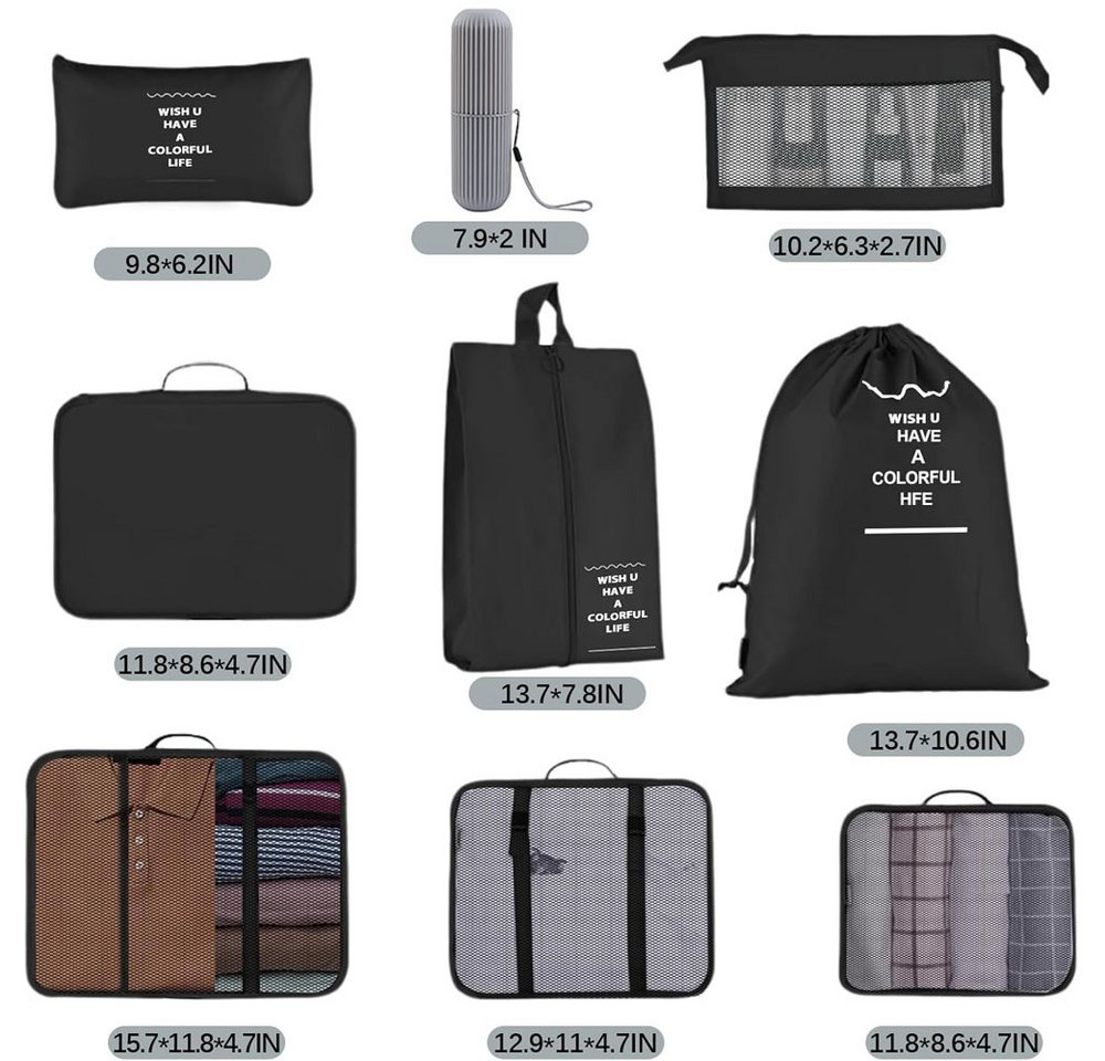 TUWENA Kofferorganizer Koffer Organizer Set 9-teilig, Reise Kleidertaschen mit Waschbecher, Verpackungswürfel mit Kosmetiktasche, Schuhbeutel, Cubes, Reisezubehör Bild 2