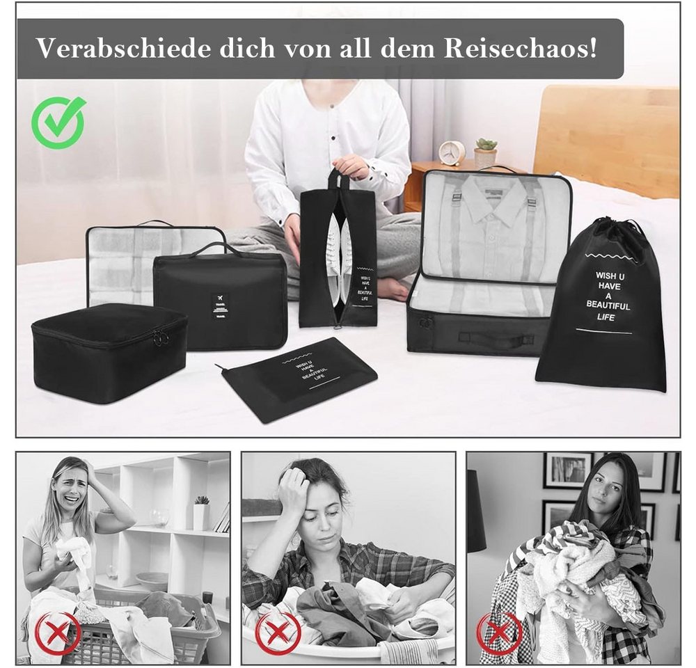 TUWENA Kofferorganizer Koffer Organizer Set 9-teilig, Reise Kleidertaschen mit Waschbecher, Verpackungswürfel mit Kosmetiktasche, Schuhbeutel, Cubes, Reisezubehör Bild 5
