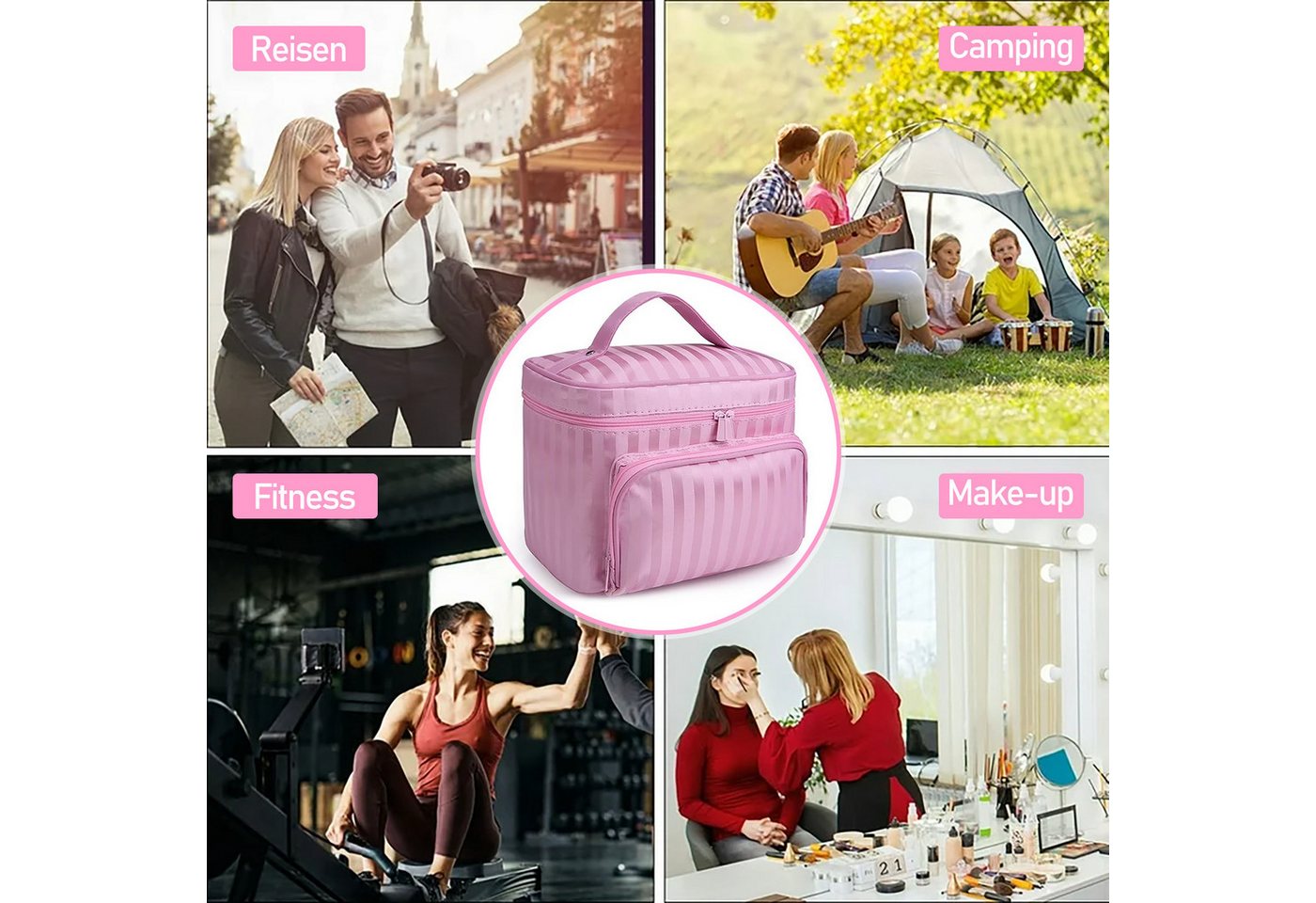 HUGERSTONE Kulturbeutel Kosmetiktasche Wasserdicht, Kulturtasche Damen mit Reißverschlussfach (1 Set, Großes Tragbare Schminktasche Damen), Waschtasche mit Stecktaschen und Spiegel Innen für Reisen Organisation Bild 3