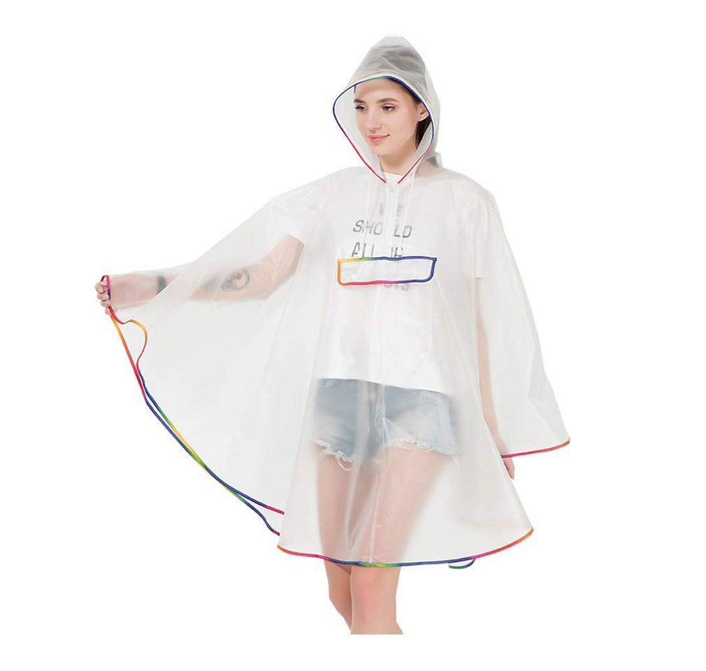 MOPUEA Regenmantel Transparenter Damen-Regenponcho, transparenter Poncho (für Camping Wandern Draussen und Täglicher Gebrauch, 1-tlg., Regenmantel für Erwachsene, regencape damen) mit Kordelzug Kapuze EVA Wiederverwendbarer Tragbarer Regencape Bild 3