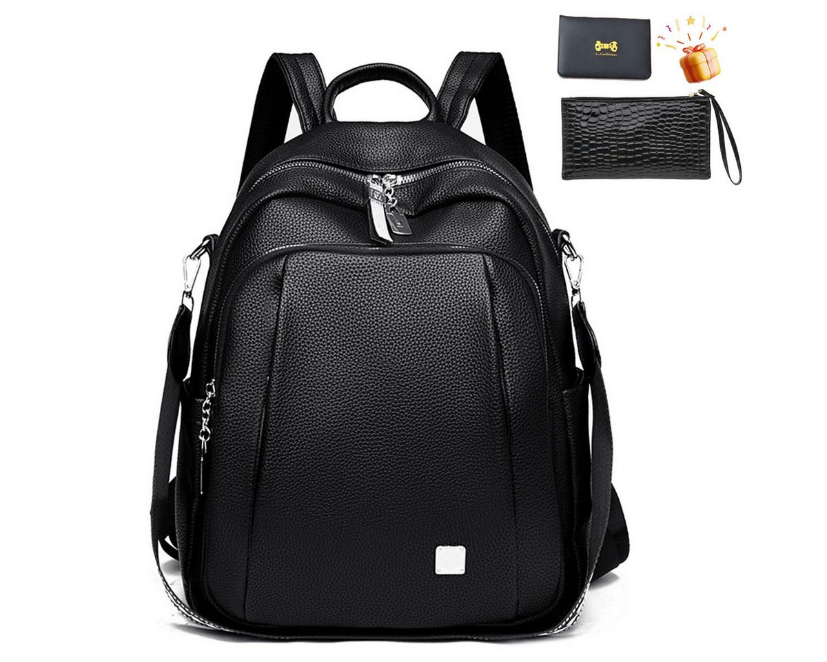 MOPUEA Rucksack PU-Leder-Rucksack, Schultertasche,Classic Anti-Diebstahl-Rucksack (Shopper, Umhängetasche, große Kapazität, 3-tlg), lässiger Taschensack, wasserdicht, Reiserucksack, Anti-Diebstahl