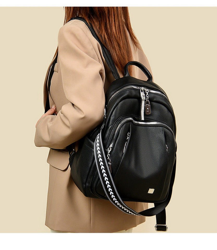 MOPUEA Rucksack PU-Leder-Rucksack, Schultertasche,Classic Anti-Diebstahl-Rucksack (Shopper, Umhängetasche, große Kapazität, 3-tlg), lässiger Taschensack, wasserdicht, Reiserucksack, Anti-Diebstahl Bild 2