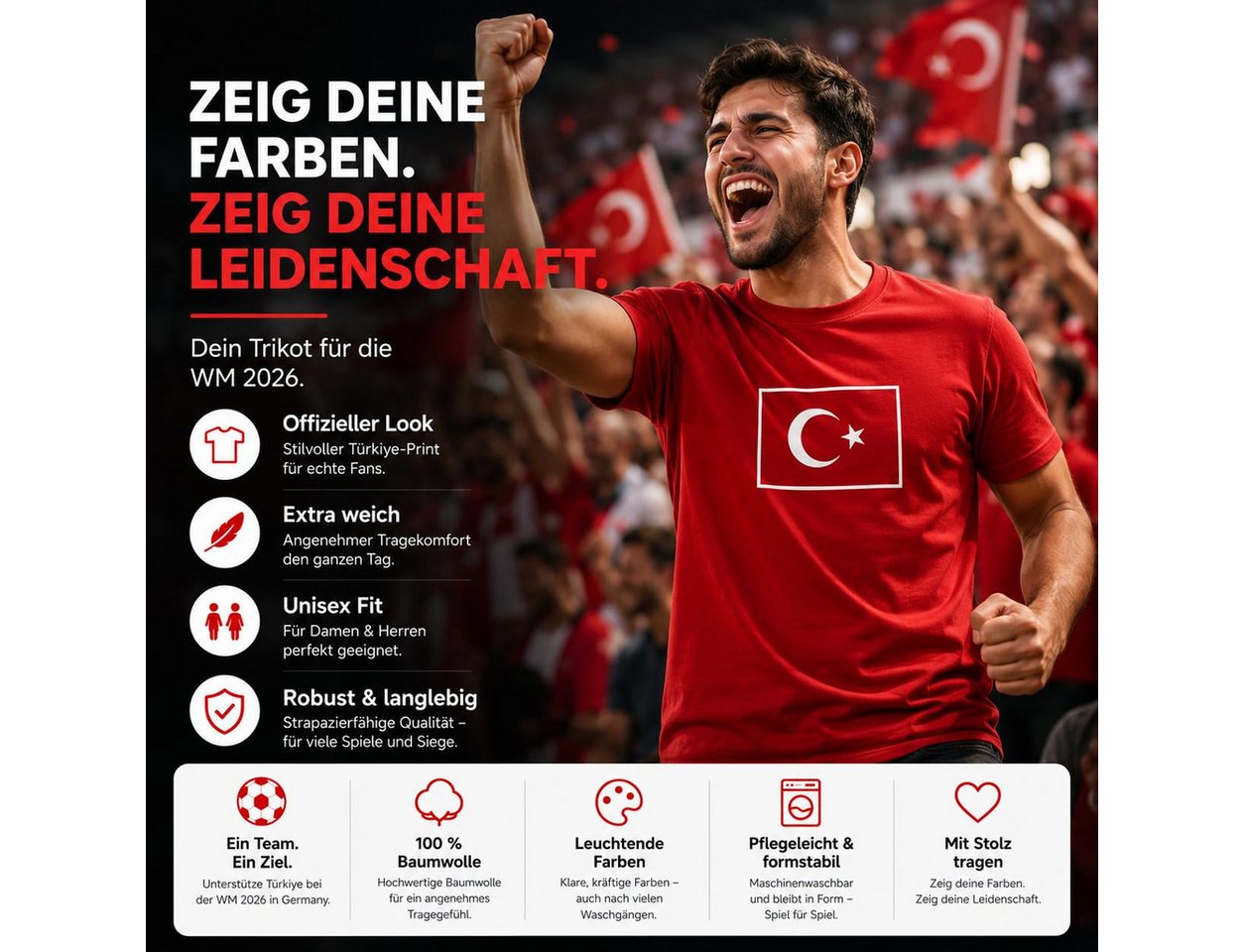 Outdoorn Fußballtrikot Türkei Fan T-Shirt WM 2026 – Fußball Weltmeisterschaft Türkiye Trikot Bild 2