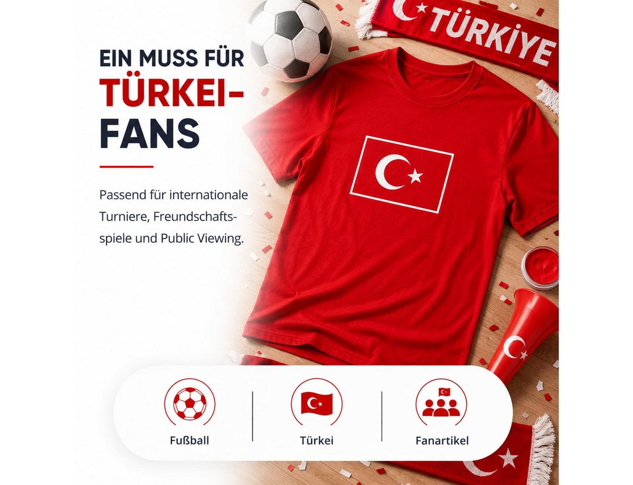 Athlejoy Fußballtrikot Fußball Weltmeisterschaft 2026 Türkei T-Shirt – Türkiye Trikot