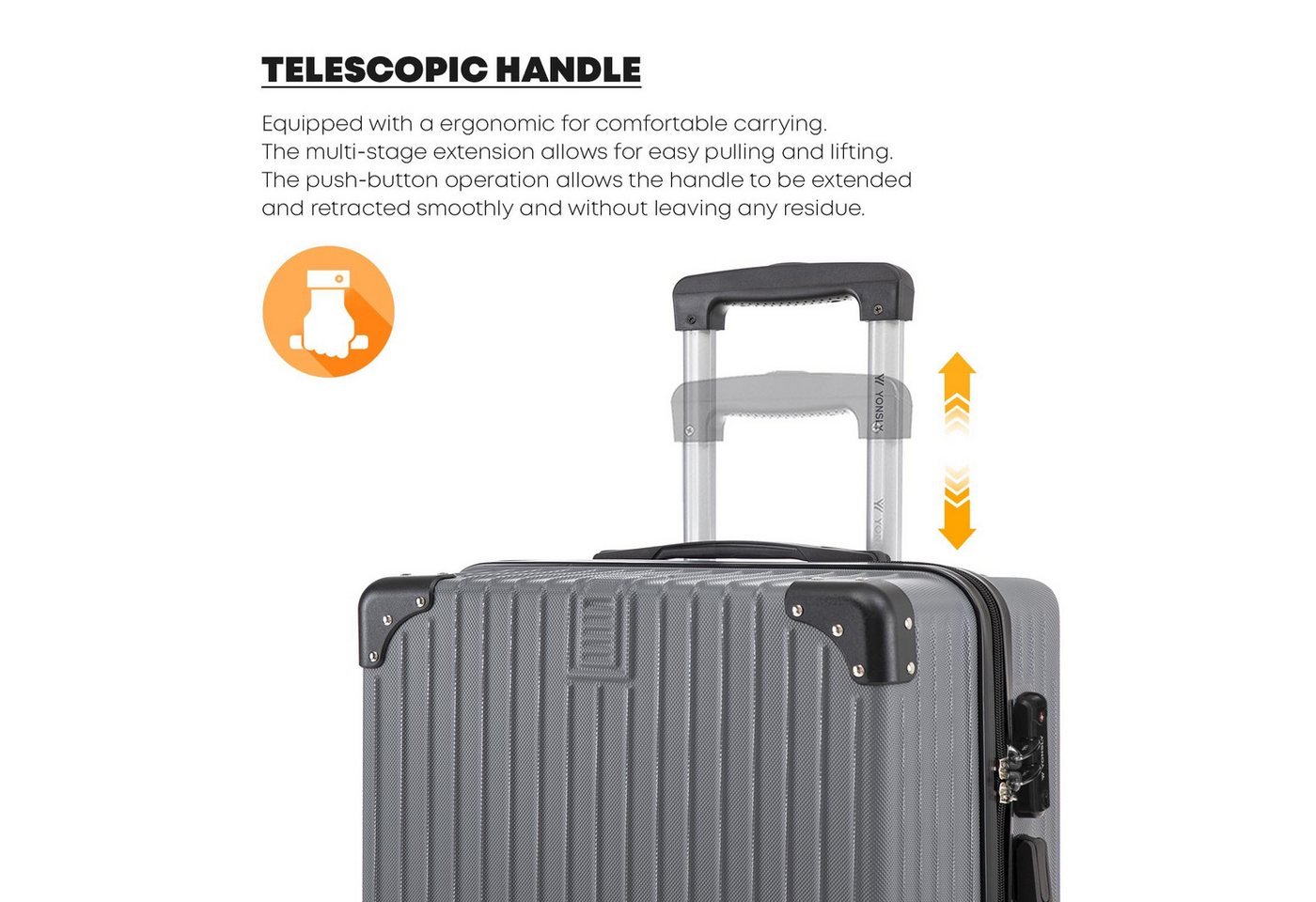 YONSLY Trolleyset Hartschalen Reisekoffer Trolley für Kurztrip, Urlaub und Familie, 4 Rollen, (M-L-XL Set, 3 tlg., Handgepäck-, Reise- und XL-Koffer), mit TSA-Schloss, YKK-Reißverschluss und austauschbaren Rollen Bild 4
