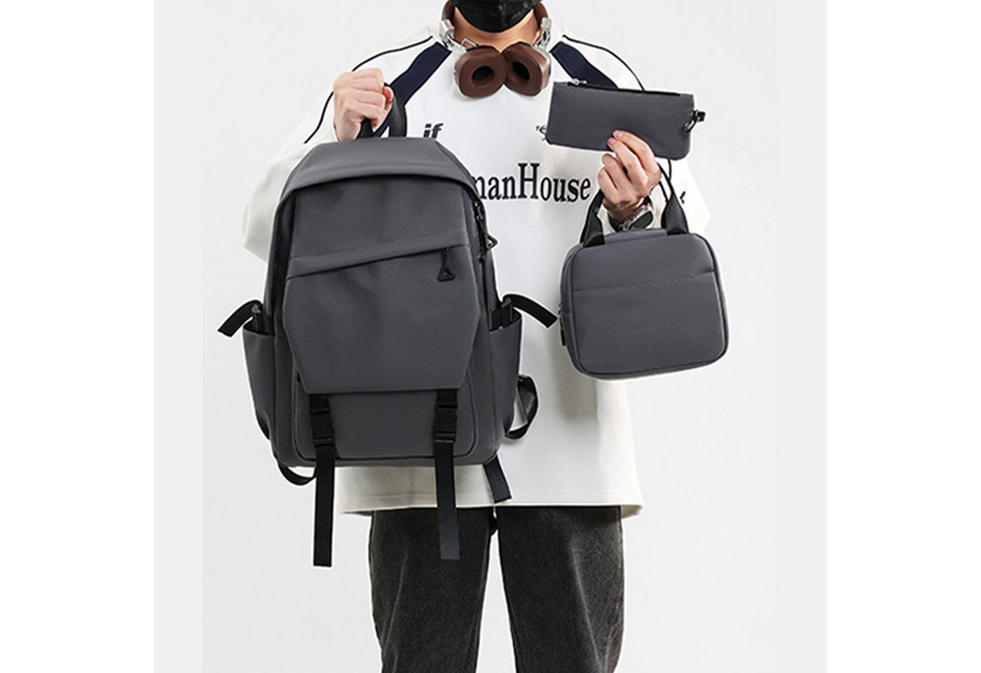 Mutig Schulrucksack Schulrucksack Jungen Mädchen Teenager 3-teiliges Set (Leichte Schultasche Casual Daypack, College Laptop-Rucksack, 3-tlg., für Männer Frauen, für Sports High School Backpack), mit Lunch Bag und Federmäppchen Bild 3