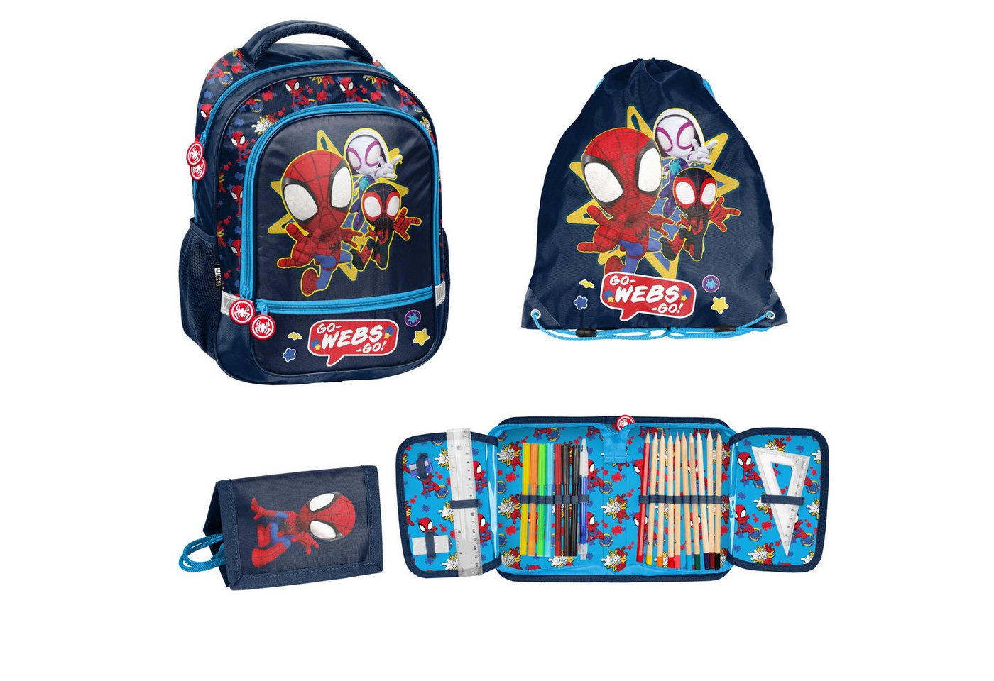 PASO Schulranzen Schulset (4-teilig: Rucksack, Turnbeutel, befüllte Federmappe und Portemonnaie, Spidey) Bild 5