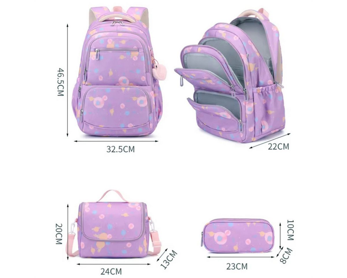 MOPUEA Schulrucksack Rucksack Schultaschen 3er Set Schule Mädchen Jungen Teenager (Turnbeutel Seitentasche, Laptopfach, Wasserabweisend Schulranzen, 3-tlg), Büchertasche für Mittelschule, Schüler