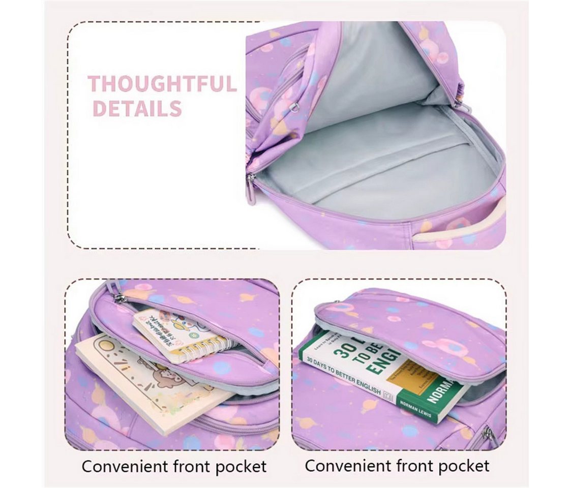 MOPUEA Schulrucksack Rucksack Schultaschen 3er Set Schule Mädchen Jungen Teenager (Turnbeutel Seitentasche, Laptopfach, Wasserabweisend Schulranzen, 3-tlg), Büchertasche für Mittelschule, Schüler Bild 2