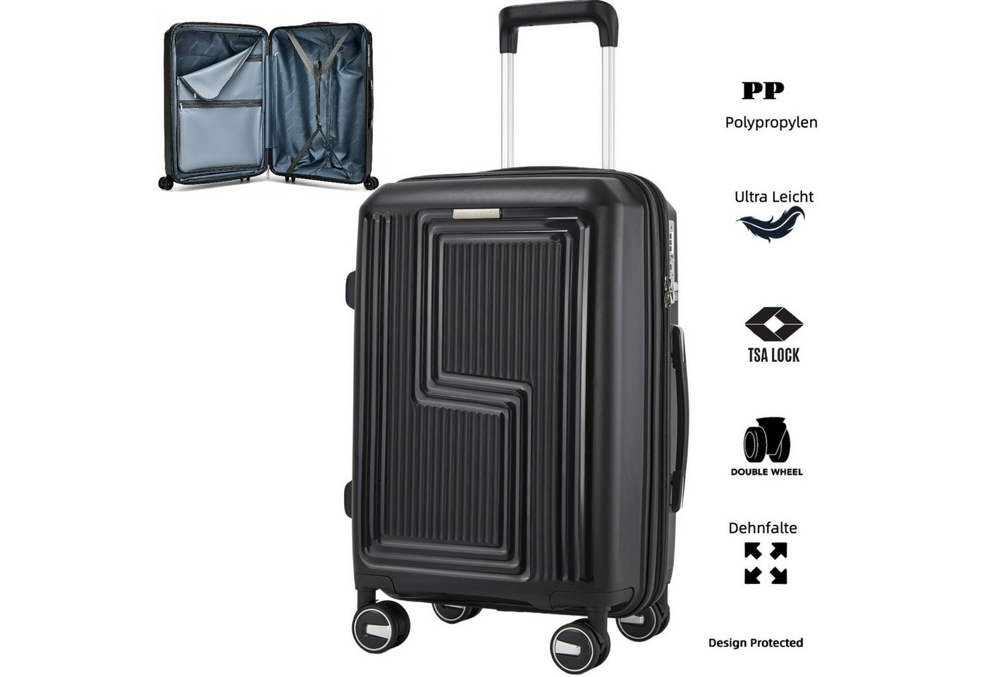 Super Solu Hartschalen-Trolley Koffer Reisekoffer XL groß 28 Zoll PP leicht erweiterbar TSA, 4 Rollen, 360° drehbar, Grau, langlebig & robuster Hartschalenkoffer
