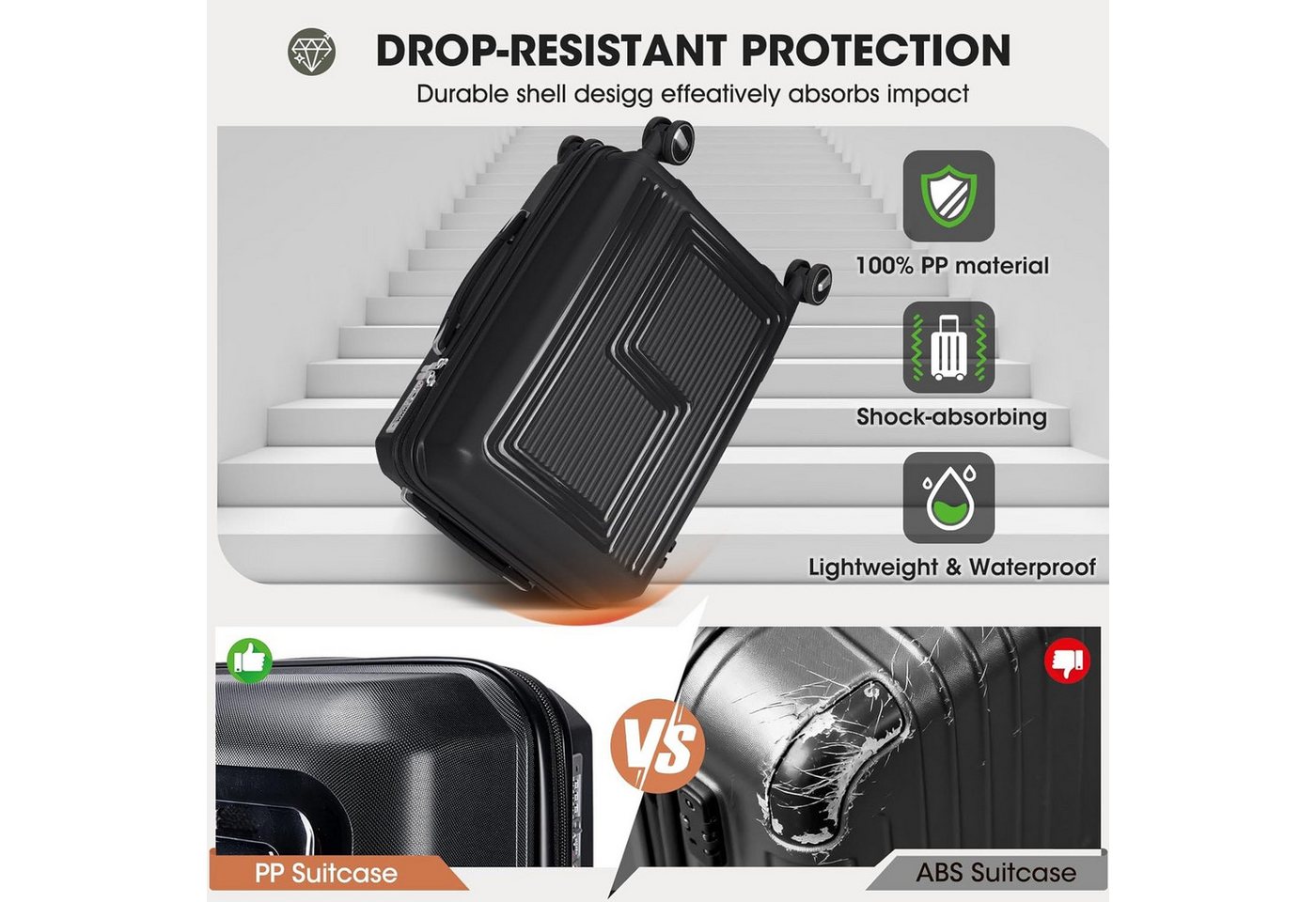 Super Solu Hartschalen-Trolley Koffer Reisekoffer XL groß 28 Zoll PP leicht erweiterbar TSA, 4 Rollen, 360° drehbar, Grau, langlebig & robuster Hartschalenkoffer Bild 2