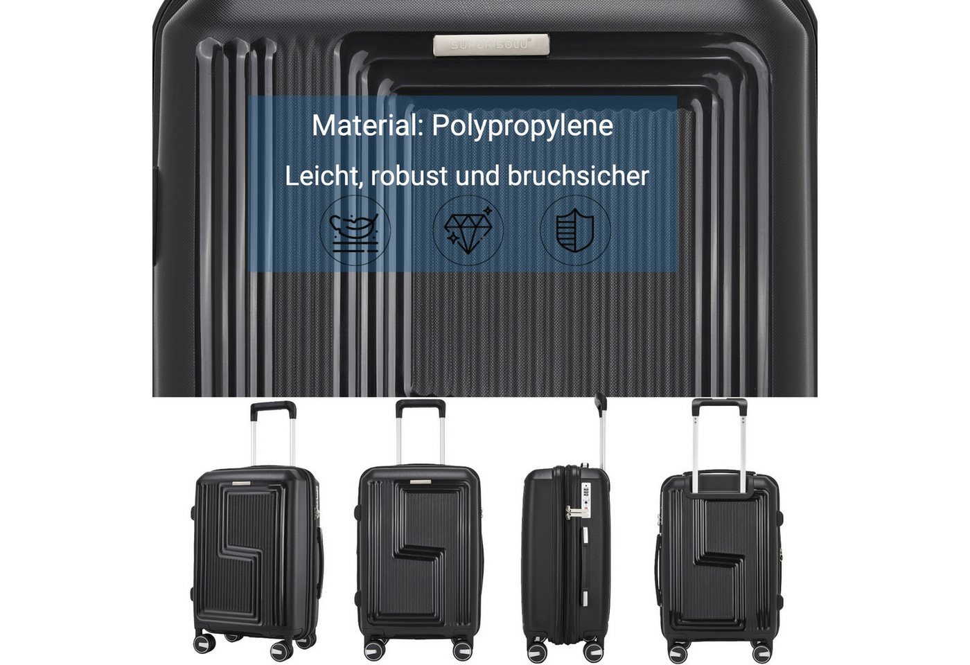 Super Solu Hartschalen-Trolley Koffer Reisekoffer XL groß 28 Zoll PP leicht erweiterbar TSA, 4 Rollen, 360° drehbar, Grau, langlebig & robuster Hartschalenkoffer Bild 4