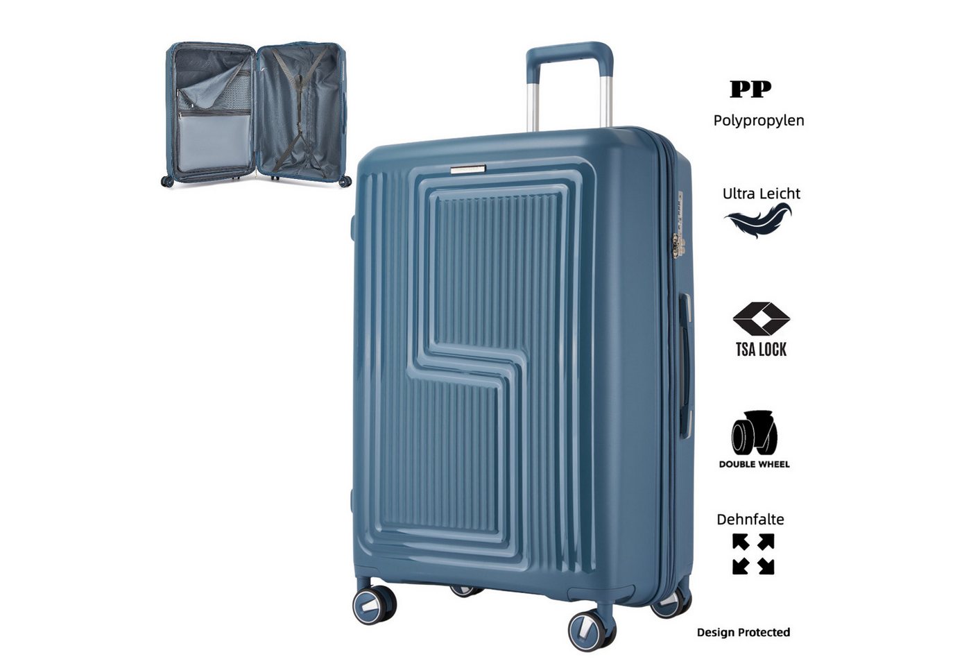Super Solu Hartschalen-Trolley Koffer Reisekoffer XL groß 28 Zoll PP leicht erweiterbar TSA, 4 Rollen, 360° drehbar, Blau, langlebig & robuster Hartschalenkoffer Bild 4