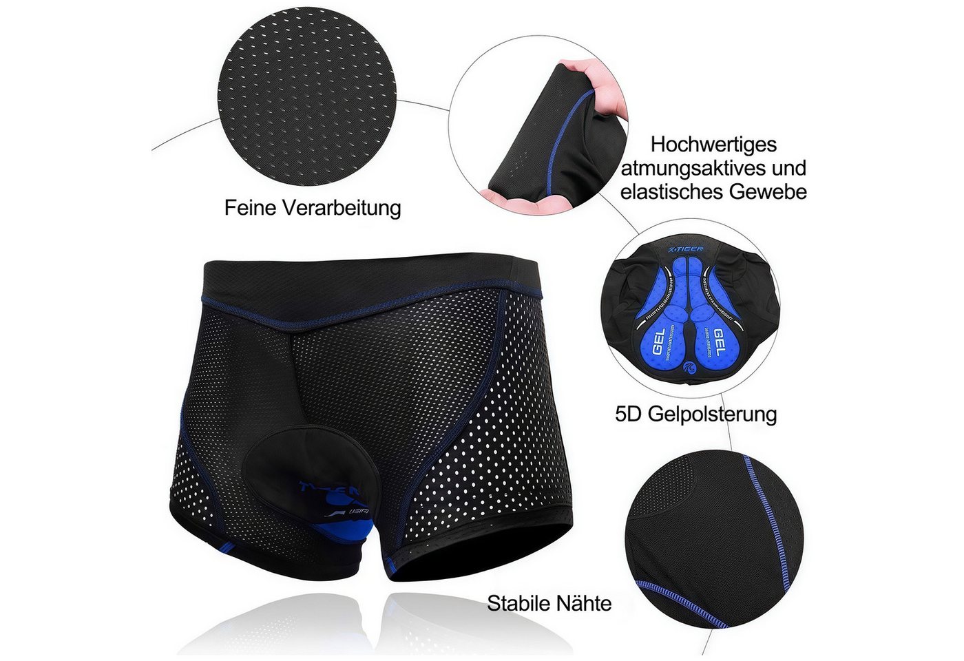 MOPUEA Radlerhose Herren-Radhosen, Herren-Radhosen mit Polsterung (Stoßfest, atmungsaktiv, Schnelltrocknend, elastisch, 1-tlg., Radfahren, Treten, freie Dehnung) Radsportshorts Fahrradhosen mit 5D Gel Sitzpolster Bild 5
