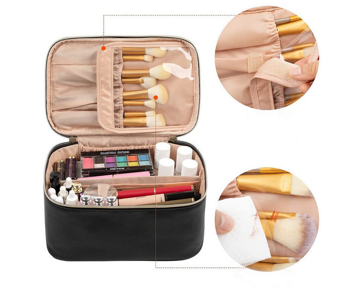 feinlux Kulturbeutel Kosmetiktasche Damen Groß Kulturbeutel mit Pinsel Aufbewahrung (Packung, Trennwand Tragbare Wasserdicht Kulturtasche Schminktasche(1 Stück), Zur Aufbewahrung Ihrer Kosmetika, Lippenstifte und Spiegel. Bild 3