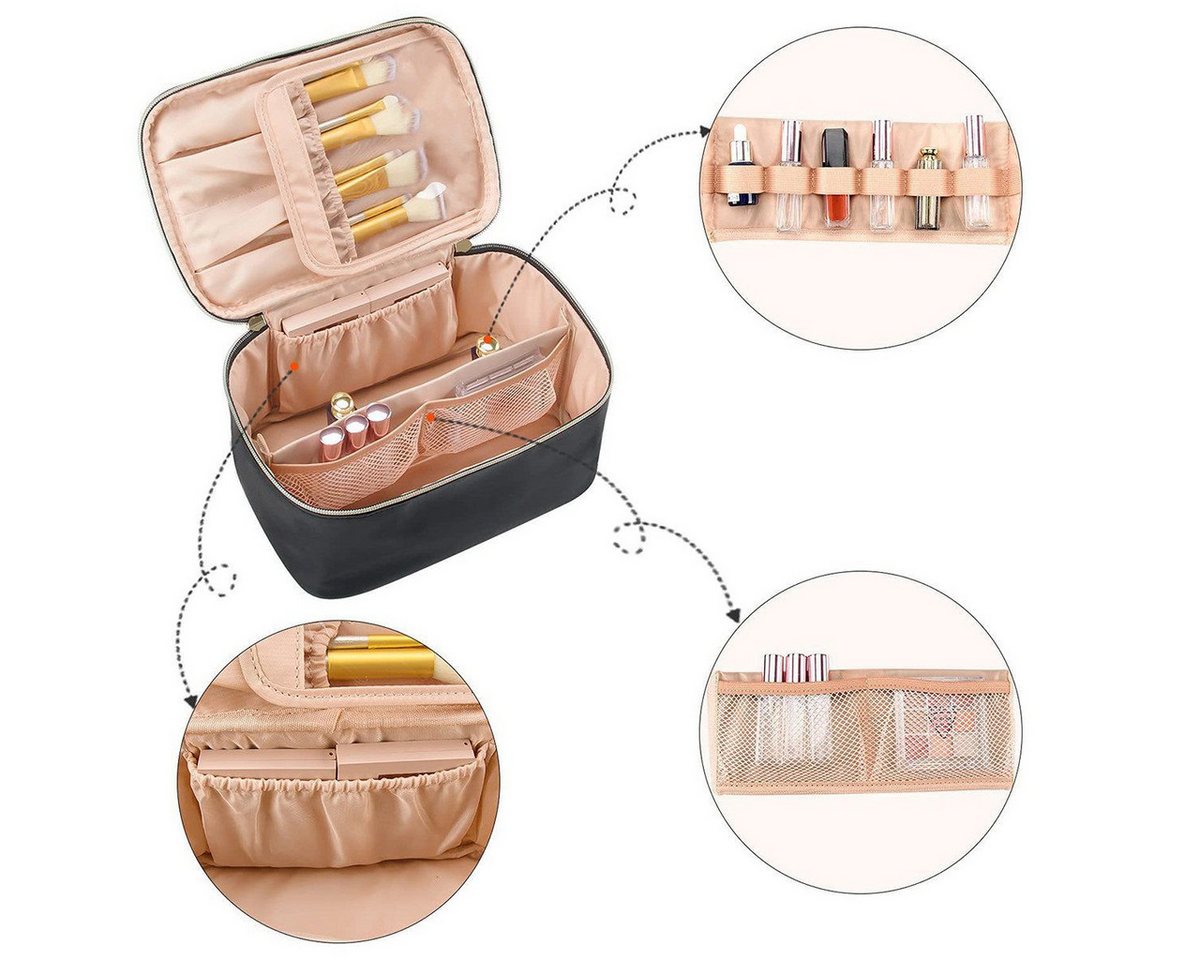 feinlux Kulturbeutel Kosmetiktasche Damen Groß Kulturbeutel mit Pinsel Aufbewahrung (Packung, Trennwand Tragbare Wasserdicht Kulturtasche Schminktasche(1 Stück), Zur Aufbewahrung Ihrer Kosmetika, Lippenstifte und Spiegel. Bild 4